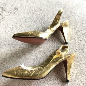 Gold leather sling back